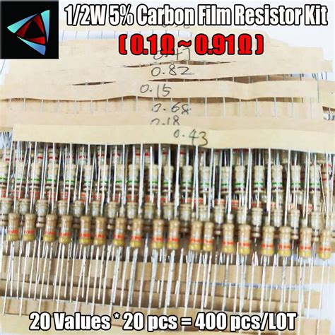 20 Values 400pcs 01 Ohm 091 Ohm 12w 5 Carbon Film Resistors