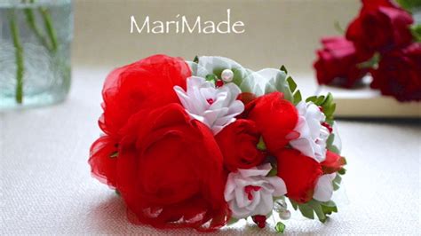 Розы из Органзы Нарядный Ободок МК Fabric Roses Flowers Headband Youtube