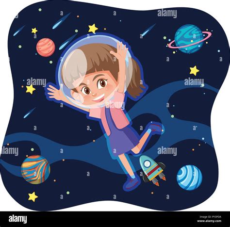 A Girl Exploring The Space Illustration Stock Vector Image And Art Alamy