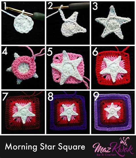 Morning Star Square Pattern By Maz Kwok Crochet Star Patterns Granny