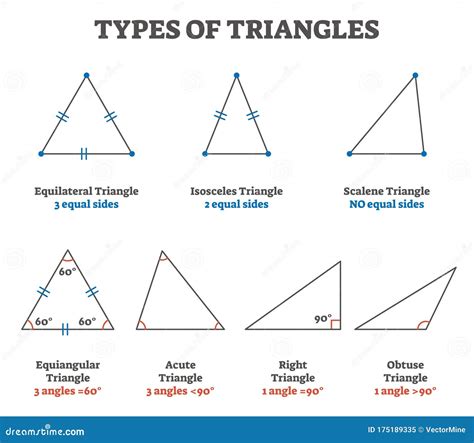 Types Of Triangles Vector Illustration Collection Stock Vector