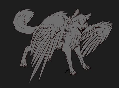 Winged Wolf Lineart Animal Sketches Wolf Drawing Anime Wolf Drawing