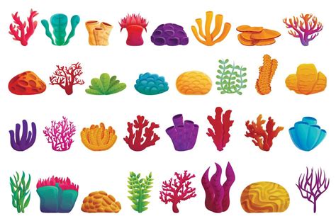 Conjunto De Iconos De Coral Estilo De Dibujos Animados 8891943 Vector