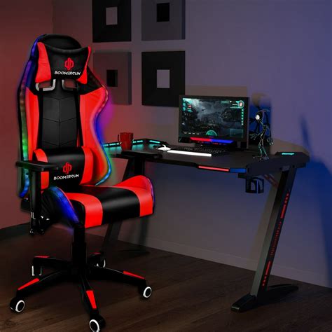 Ergonomic Racing Gaming Chair With Rgb Led Light Faux Leather Computer