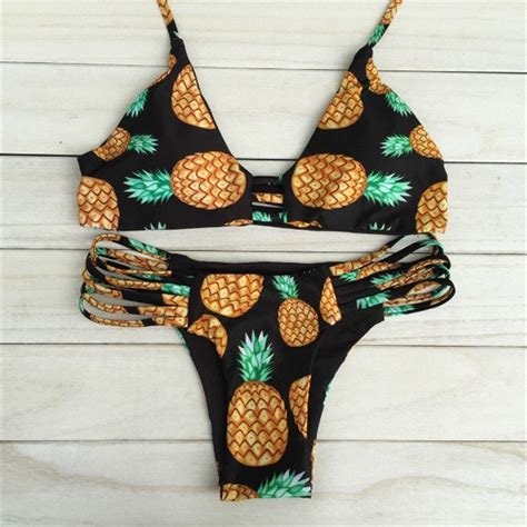 Summer New Style Women Sexy Halter Swimsuit Pineapple Bikinis Set