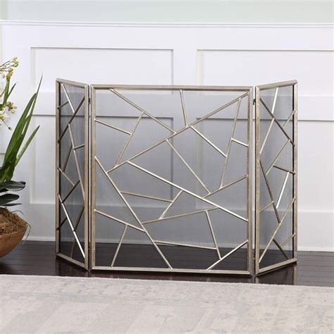 Modern Abstract Silver Fireplace Screen 3 Panel Freestanding Amazon