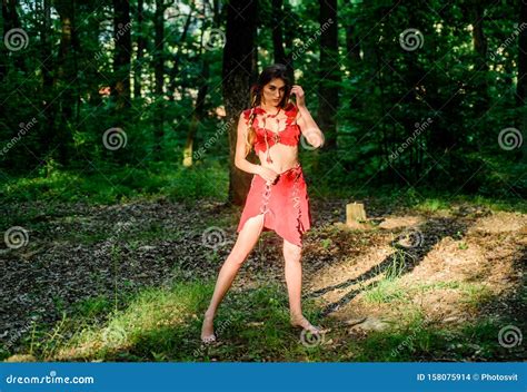 Wild Woman In Forest Girl Early Stage In The Evolutionary Development Culture Of Wild Human