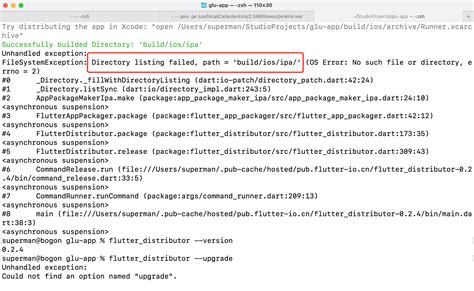 Unhandled Exception FileSystemException Directory Listing Failed Path Build Ios Ipa OS