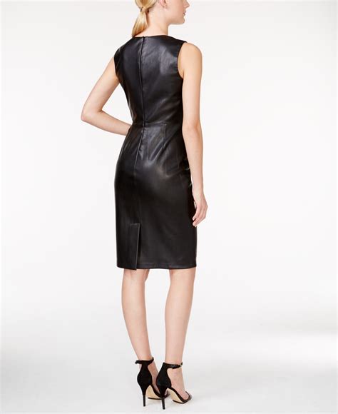 Calvin Klein Faux Leather Zip Front Dress In Black Lyst