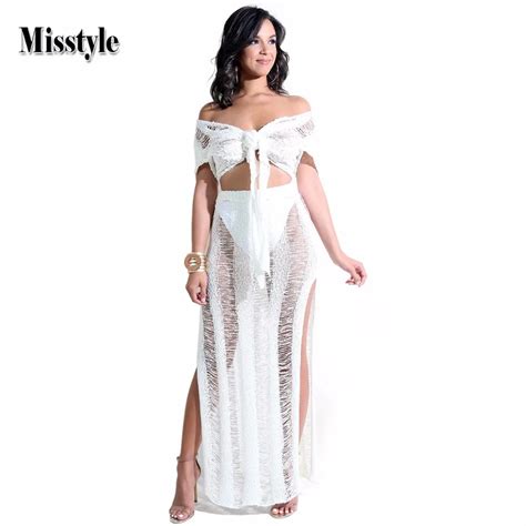 Summer Women Crochet See Cover Up Two Piece Set Dress Sexy Knitted See