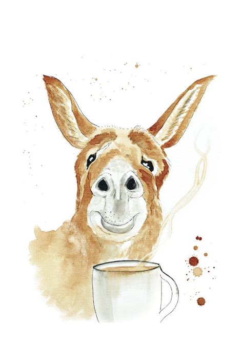 Donkey Loves Coffee Coffeeink Print Of Original Art Etsy