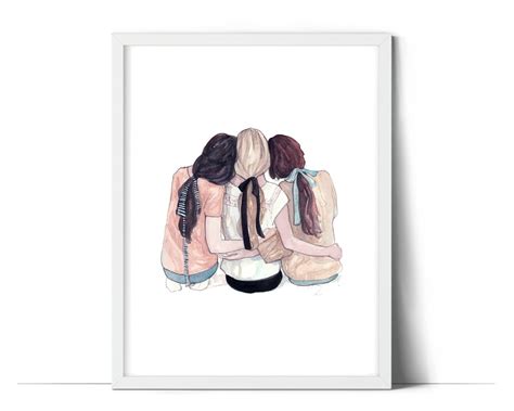 Best Friends Trio Fashion Illustration Print Etsy