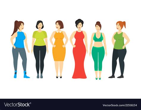 Cartoon Characters Smiling Plus Size Woman Set Vector Image