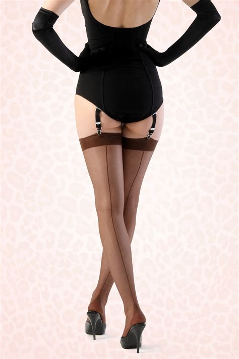 S Retro Seamed Stockings In Chocolate