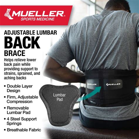 Mueller 255 Lumbar Support Back Brace With Removable Pad Black