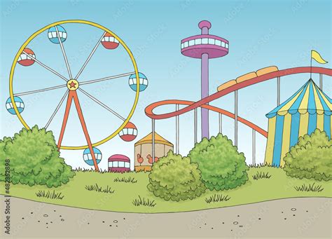 Amusement Park Landscape Graphic Color Sketch Illustration Vector Stock