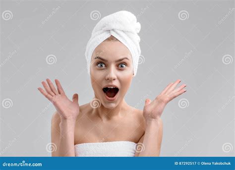 Shy Girl Screaming After Taking A Shower Stock Image Image Of Body