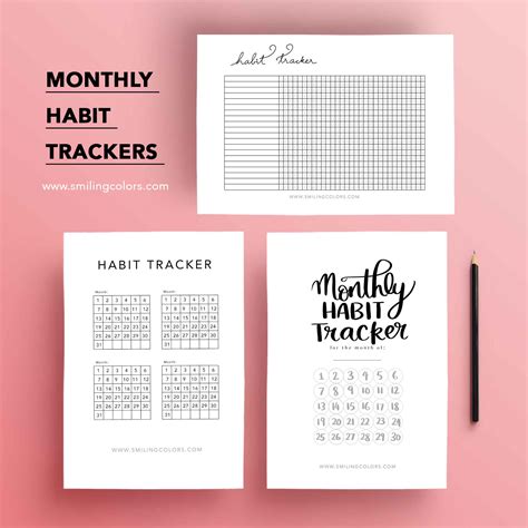 FREE Monthly habit tracker printable for your planners - Smiling Colors