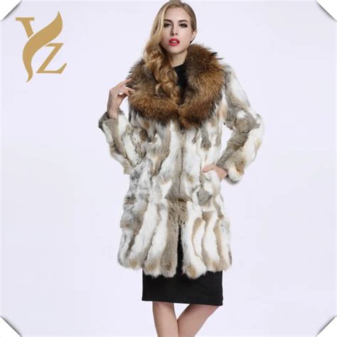 new natural big raccoon fur collar long rabbit fur coats for womens slim warm jacket coat in