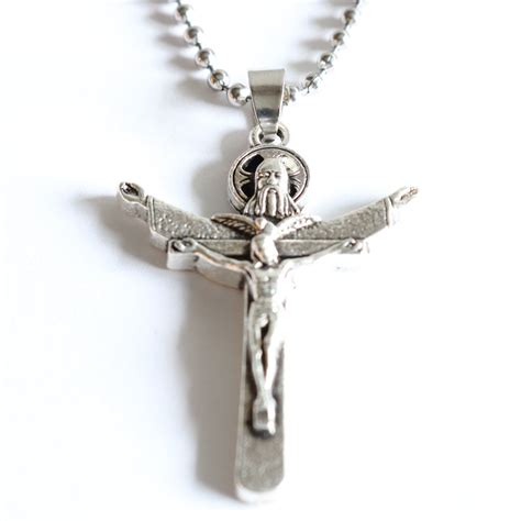 Men Necklace Holy Trinity Crucifix Pendant Stainless Steel Etsy