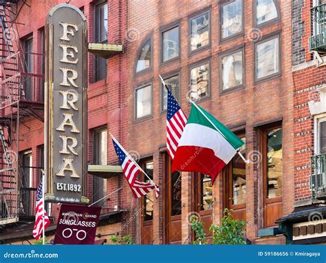Restaurant And Italian Flags At Little Italy In New York City Editorial Photo Image Of Flag