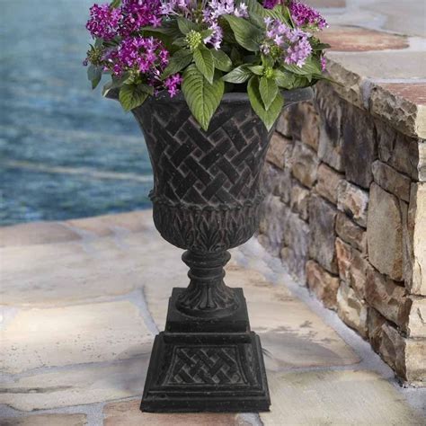 265 Tall Lattice Urn And Pedestal In Aged Charcoal Outdoor Decor Patio