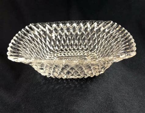 Vtg Pressed Glass Bowl Clear Diamond Point Square 8 Ebay