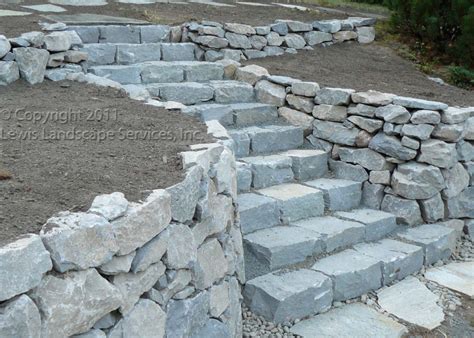 Curb Stone Rock Fence Retaining Wall Steps Sloped Backyard