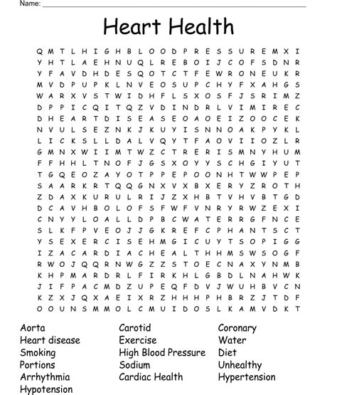 Heart Health Word Search Wordmint