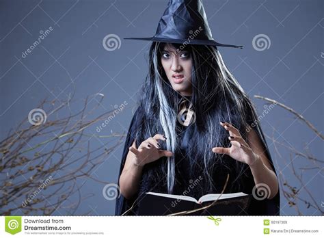 Witch Using Spell Book Stock Image Image Of Angry Wizard 60197309