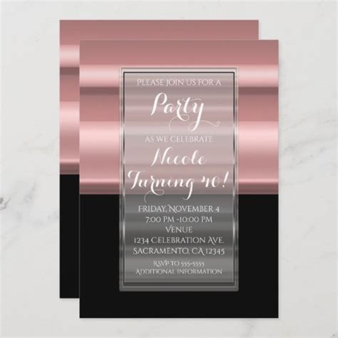 Pink And Black Elegant Birthday Party Invitations