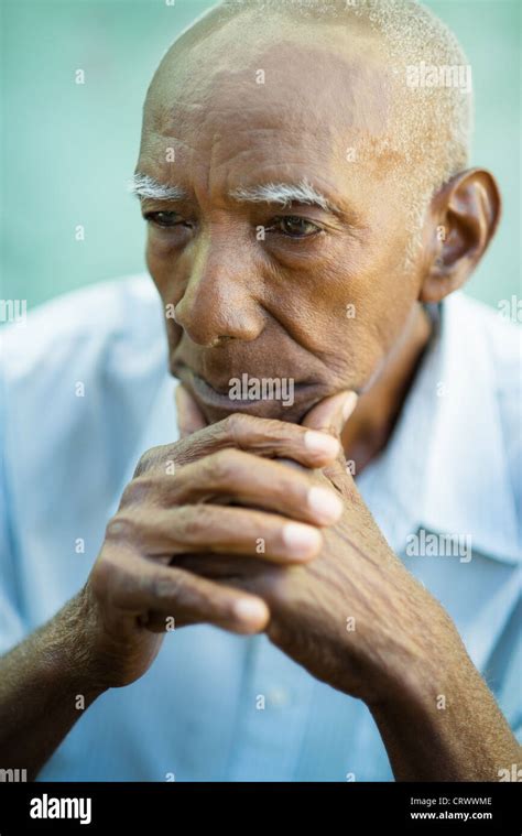 Seniors Portrait Of Contemplative Old African American Man Looking Away