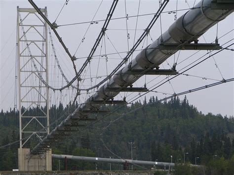 Pipeline Suspension Bridge Over The Tanana River In Alaska This