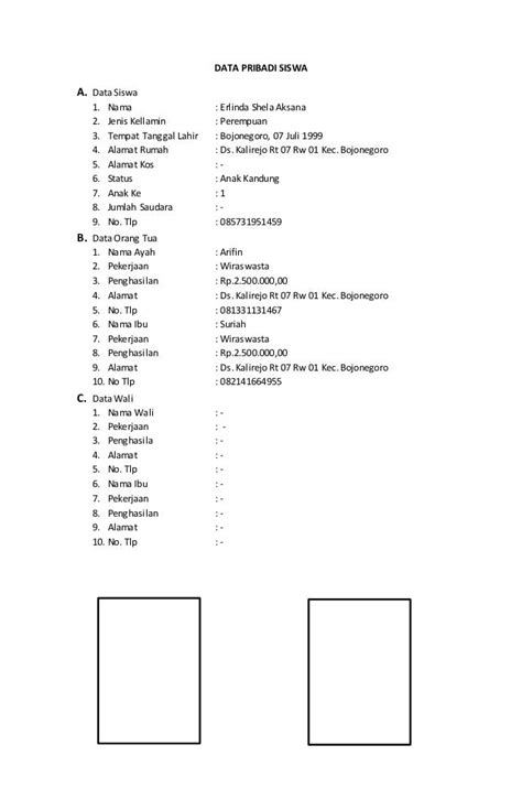 Contoh Biodata Siswa Lengkap Contoh Formulir Biodata Diri Lengkap Doc