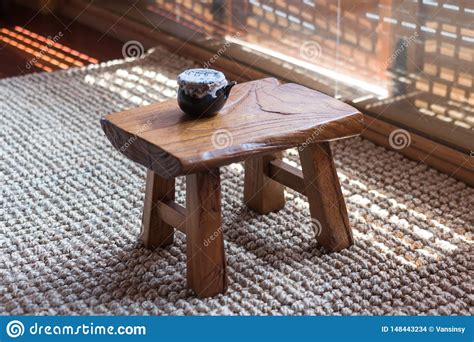 Korean Traditional Wooden Tea Table With Sunlight Stock Photo Image
