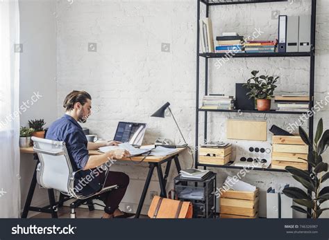 Handsome Young Caucasian Businessman Sitting Office Stock Photo