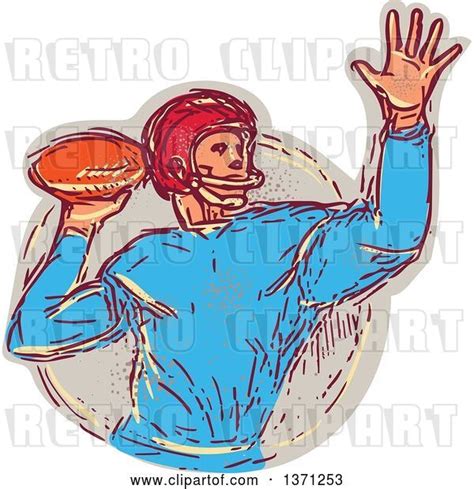 Vector Clip Art Of Retro Sketched Quarterback Football Player Throwing