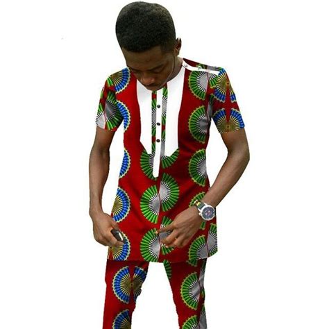 Traditional African Clothing Mens Set Short Sleeve Top With Pants