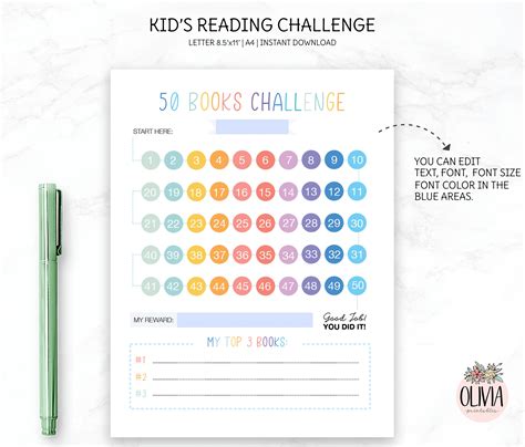 Reading Challenge Chart Printable Reading Tracker 50 Books Etsy