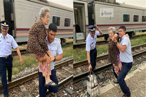 woman shares how this kind train conductor helped her elderly mother get off the train the