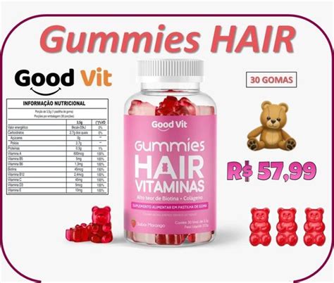 Gummies hair vitaminas mastigáveis c Good Vit Nutricosméticos Magazine Luiza