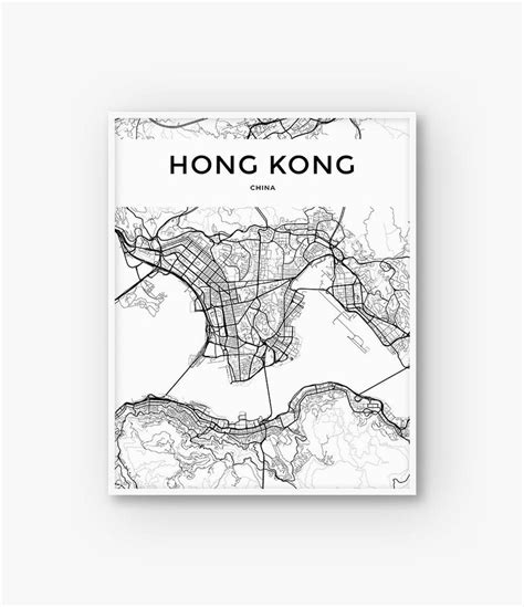 Hong Kong Map Print Printable Map Hong Kong Poster Hong Etsy