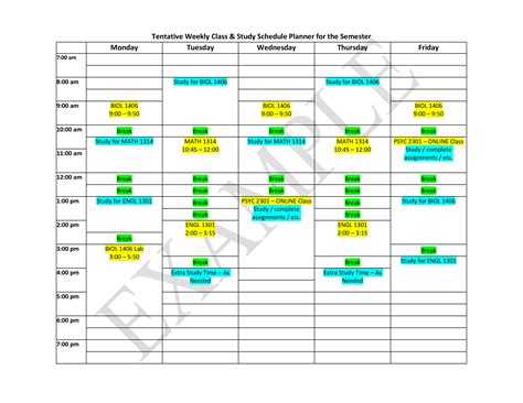 Sample Example And Format Templates Sample Class Schedule Template