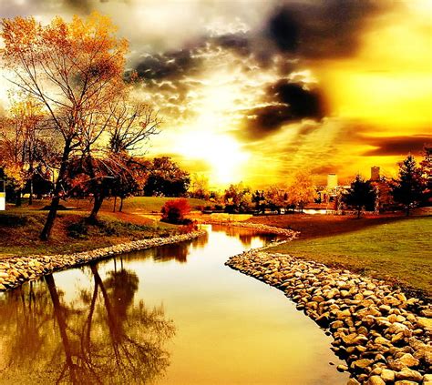1080p Free Download Autumn Clouds Landscape Nature Path River