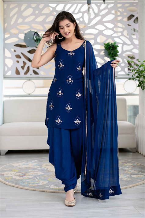 Deep Blue Patiala Set Punjabi Dress Design Stylish Dress Designs Dress Indian Style