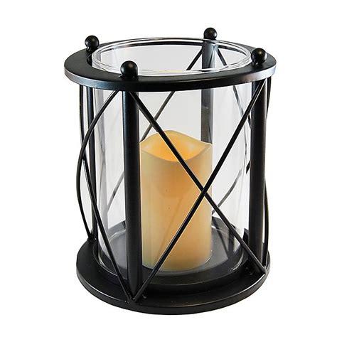 Round Black Criss Cross Metal Lantern With Led Candle And Timer Bed