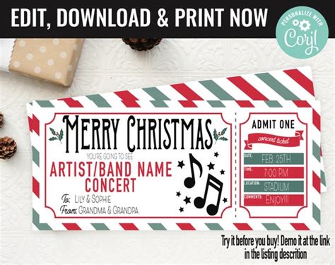 Christmas Concert Ticket Surprise T Voucher Surprise Concert Show Artist Printable Template
