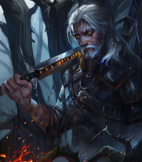 Baggrunde Hvidt Hår Geralt Of Rivia Video Game Art The Witcher Fan Kunst Witcher 3 Wild