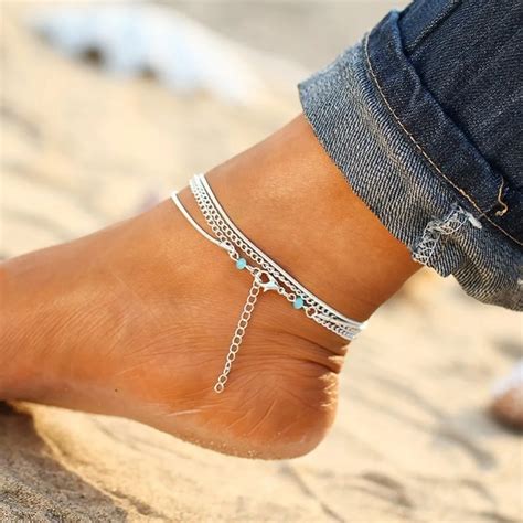 Fashion Jewelry Alloy Ankle Multi Layer Foot Chain Barefoot Sandals Anklets For Women In Anklets