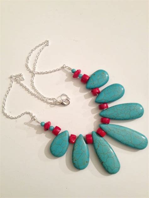 Turquoise And Red Coral Sheild Necklace By Solemardesigns On Etsy